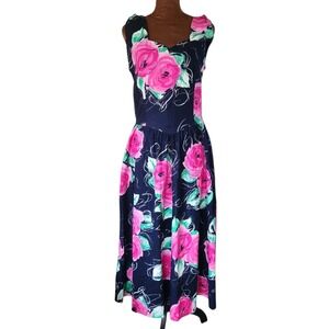 Vintage 80s Lanz Originals Floral Cotton Midi Dress Cottagecore Prairie Size 10